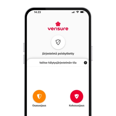 Sovelluksen osio, jossa voit laittaa erisuojaustasot päälle ja pois.