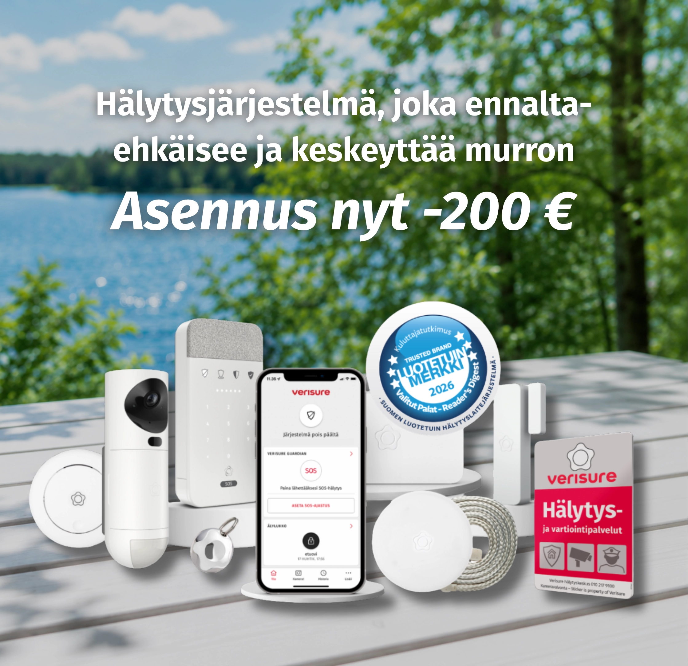Verisuren tuoteperheen laitteet. Taustalla kesäinen maisema.