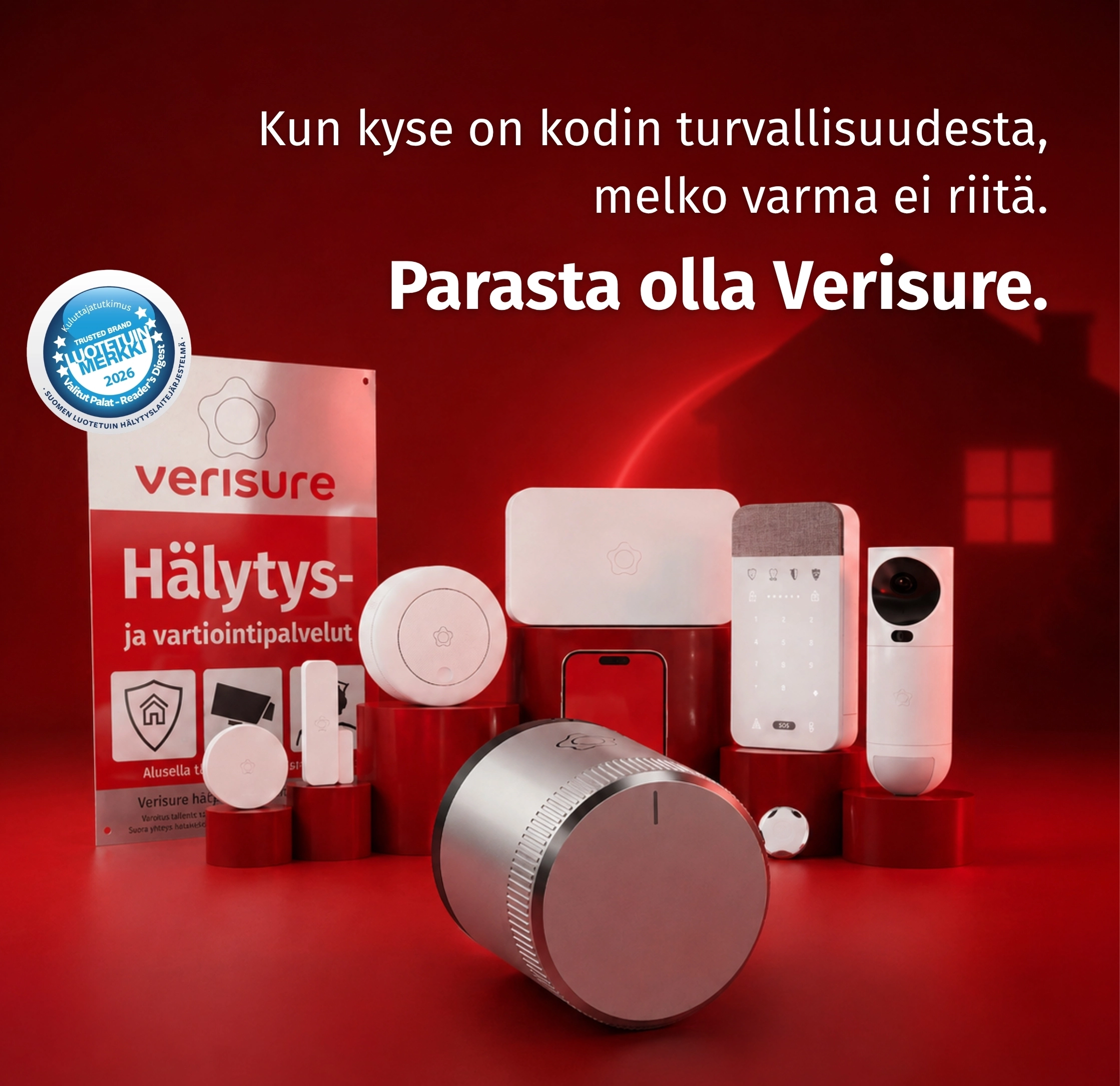 Verisuren tuoteperheen laitteet punaisella taustalla.