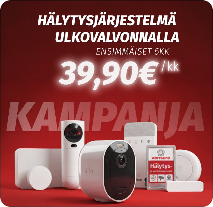 Verisuren tuoteperheen laitteet sekä Arlo-kamera.