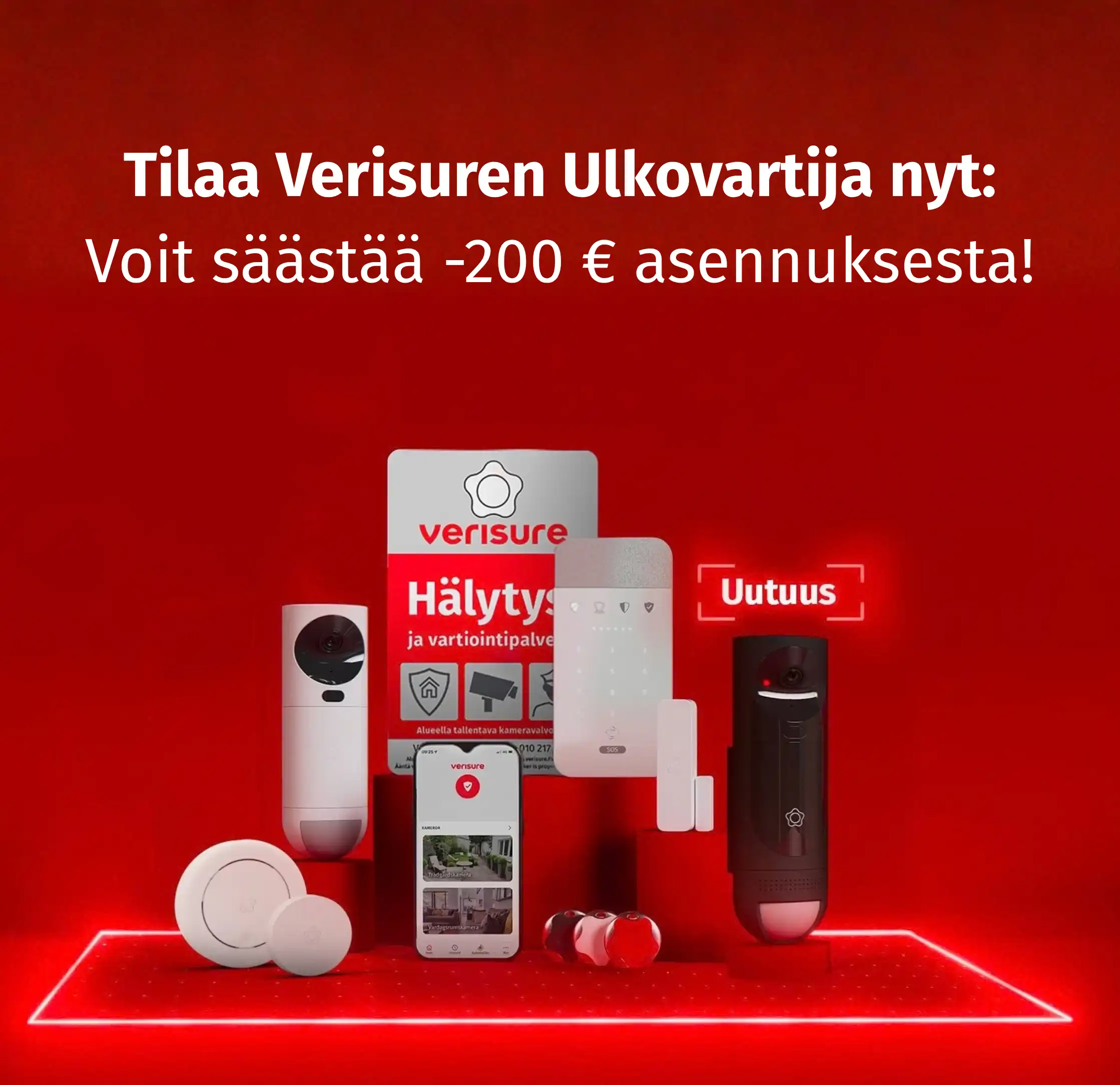 Verisuren tuoteperheen laitteet. Taustalla kesäinen maisema.