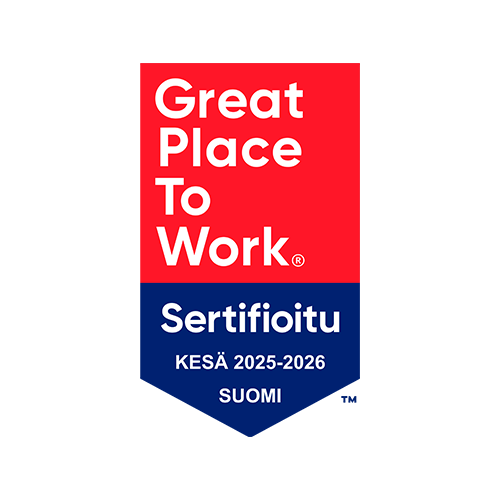 Great Place To Work. Sertifioitu kesä 2025-2026 Suomi.