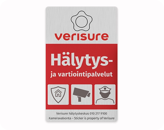 Verisuren hälytysjärjestelmästä kertova kyltti.